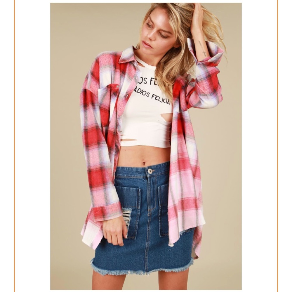Vintage washed  over sized plaid shirt